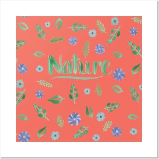 Brush Lettering Nature Green Leaves and Flowers Posters and Art